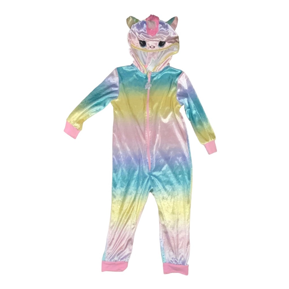 H&M girls size 4-6Y unicorn zip up hooded one piece costume or pajamas